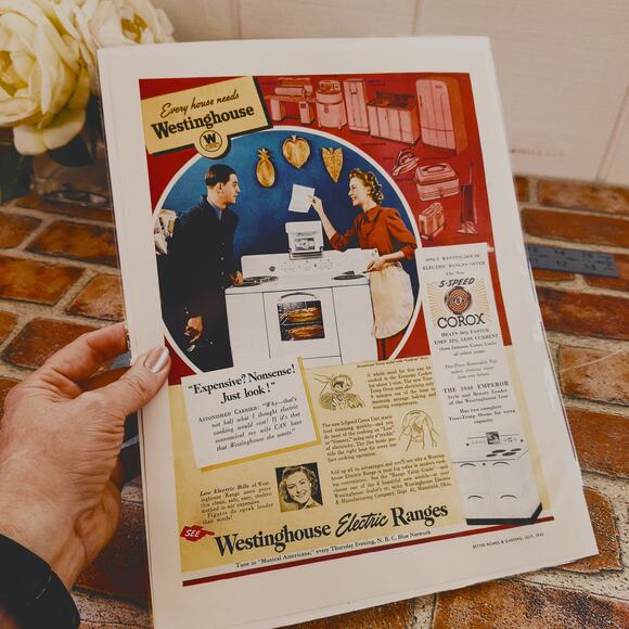 1940 Westinghouse Corox Stove Print Ad Smiling Housewife‎ Mailman 9.5x12.75 Vtg - Picture 3 of 9